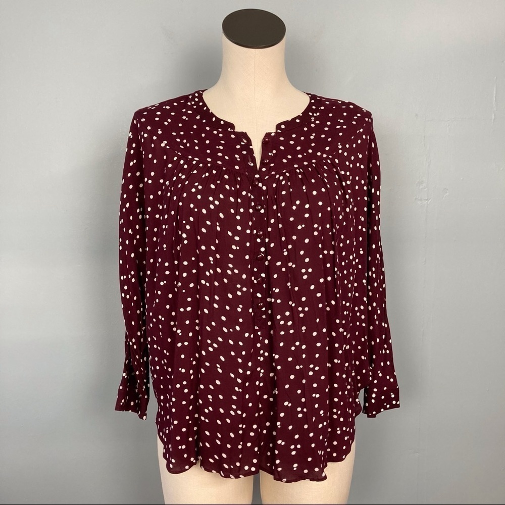 anthropologie Maeve Maroon Linden Polka Dot Blouse - Picture 2 of 15